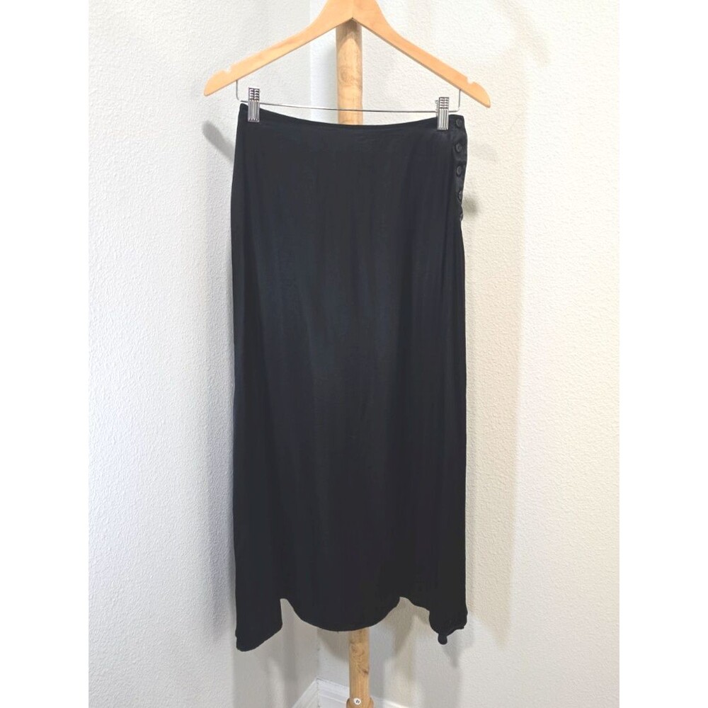 Vtg Y2K Black Satin Slinky Trumpet Long Skirt Sz 7 8 Modest Boho Chic Whimsigoth